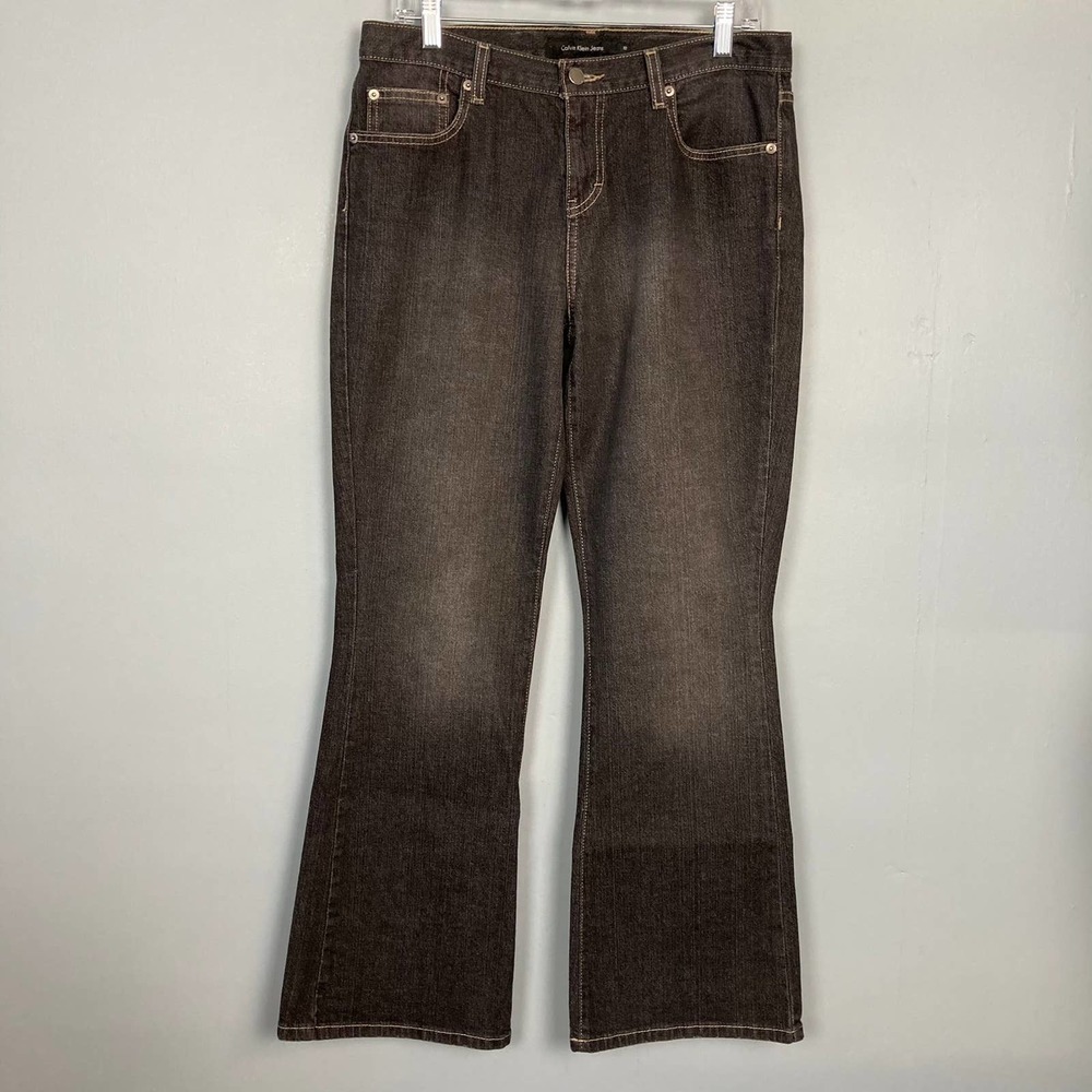 CALVIN Klein Jeans Flare Factory Faded Black Stretch Jeans Women's Size 10